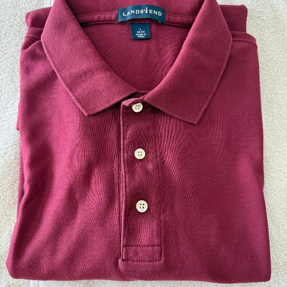 Land's End Men's Large Maroon Long Sleeve Pima Cotton Polo NWOT
